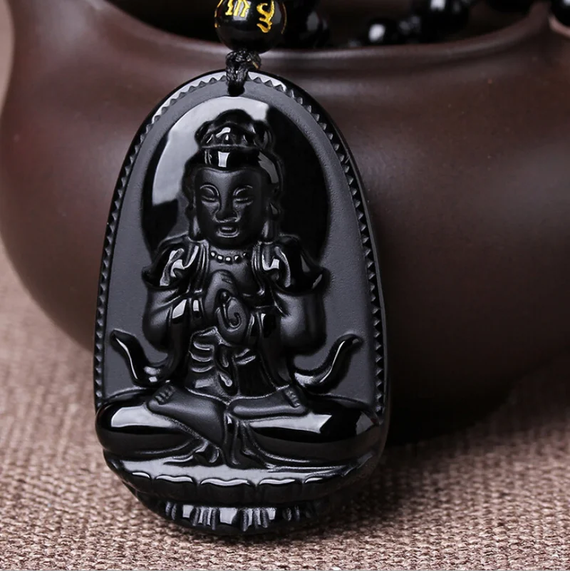 

Natural Obsidian Hand Carved Great Sun Tathagata Pendant Boutique Belongs To The Sheep Monkey Zodiac Eight Patron Saint Necklace