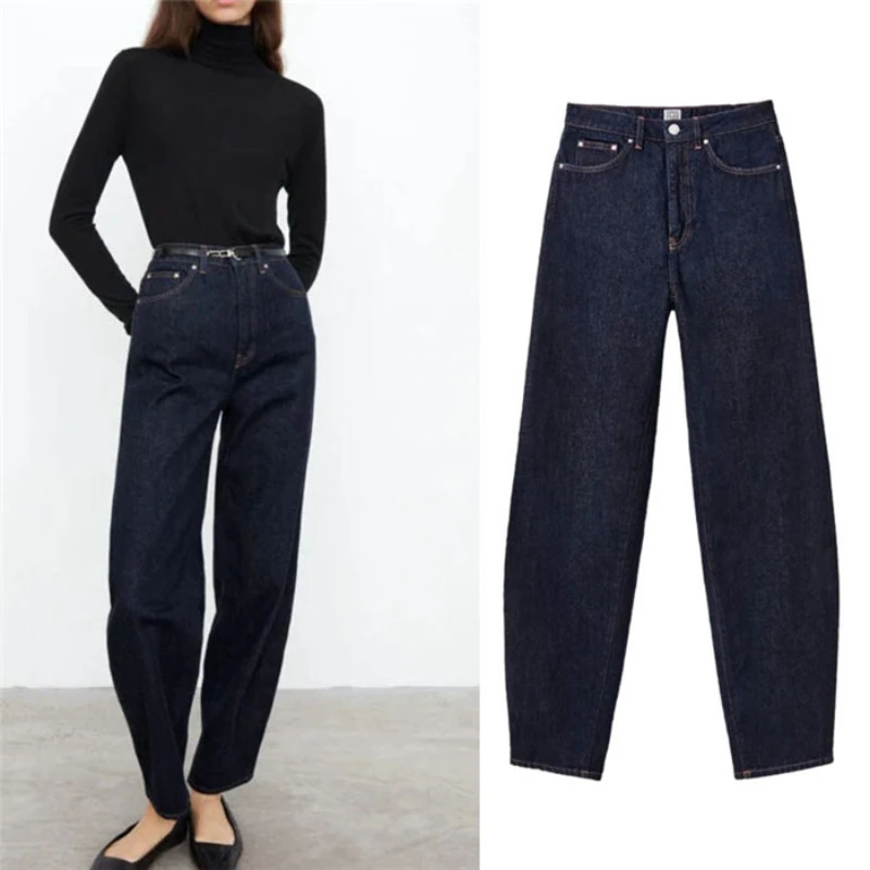 

TOTE 2022 Summer Women High-waist Raw Blue Straight-leg Jeans Brand Pants