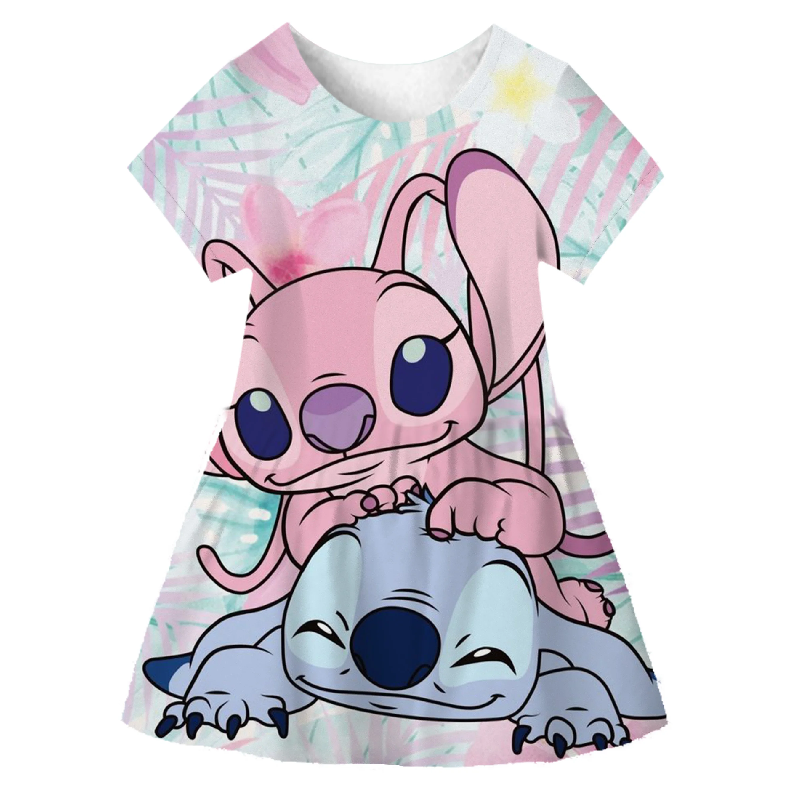 

Summer Leisure Stitch Dresses Baby Girl Clothing Cute Print Princess Dress Girls Elsa Mickey Jasmine Ariel Easter Dress Costume