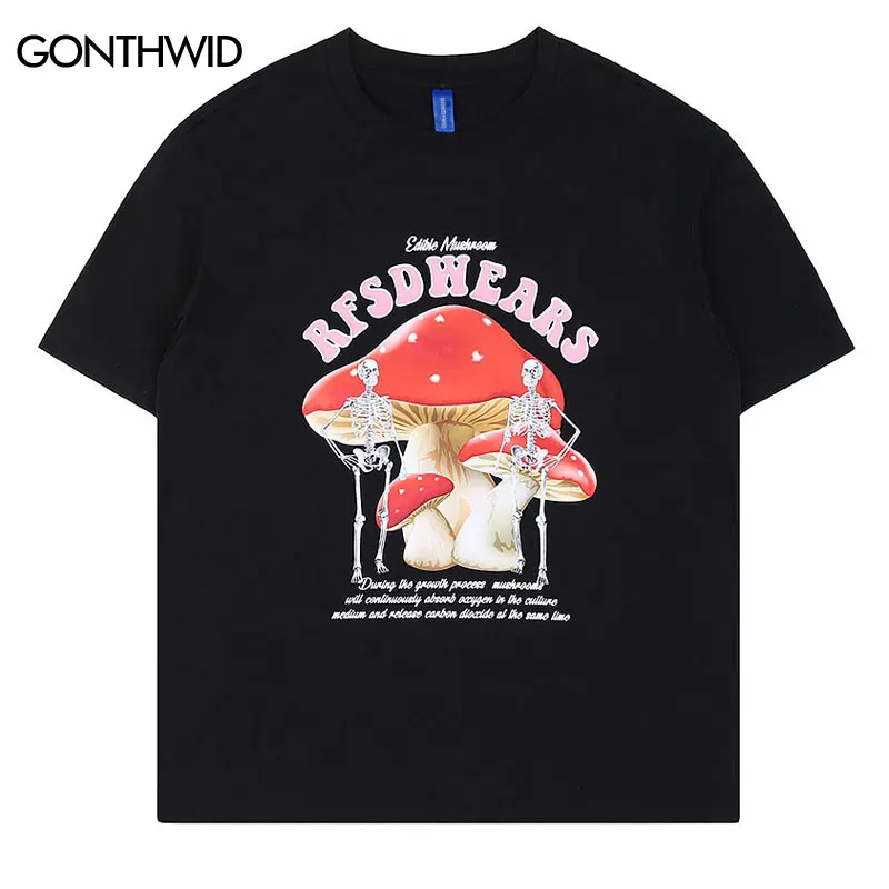 

Men Punk Streetwear T Shirt Hip Hop Skull Mushroom Print Gothic Rock T-Shirt 2022 Harajuku Casual Cotton Short Sleeve Tshirt Tee