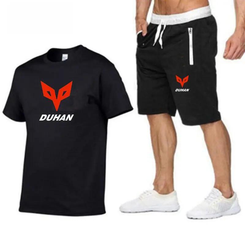 2023 Summer Hot Men's T-shirt+Shorts Set Men's Sports Set DUHAN Brand  Print Leisure Fashion Polyester Short Sleeve T-shirt Set