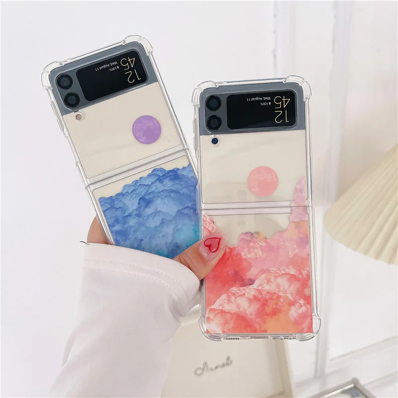 

Fashion Sunset Transparent Phone Case for Samsung Galaxy Z Flip 4 3 Soft TPU Back Cover for ZFlip4 ZFlip3 Cases Protective Shell