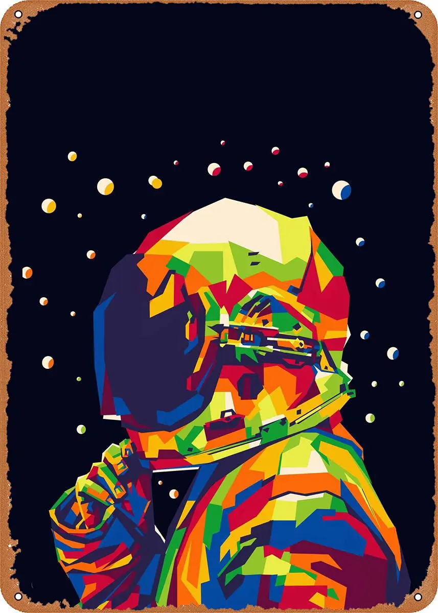 

Astronaut Space Popart Metal Tin Sign Retro Wall Decor Vintage Art Print Poste Great Gift for Space Fans 8 x 12 inch