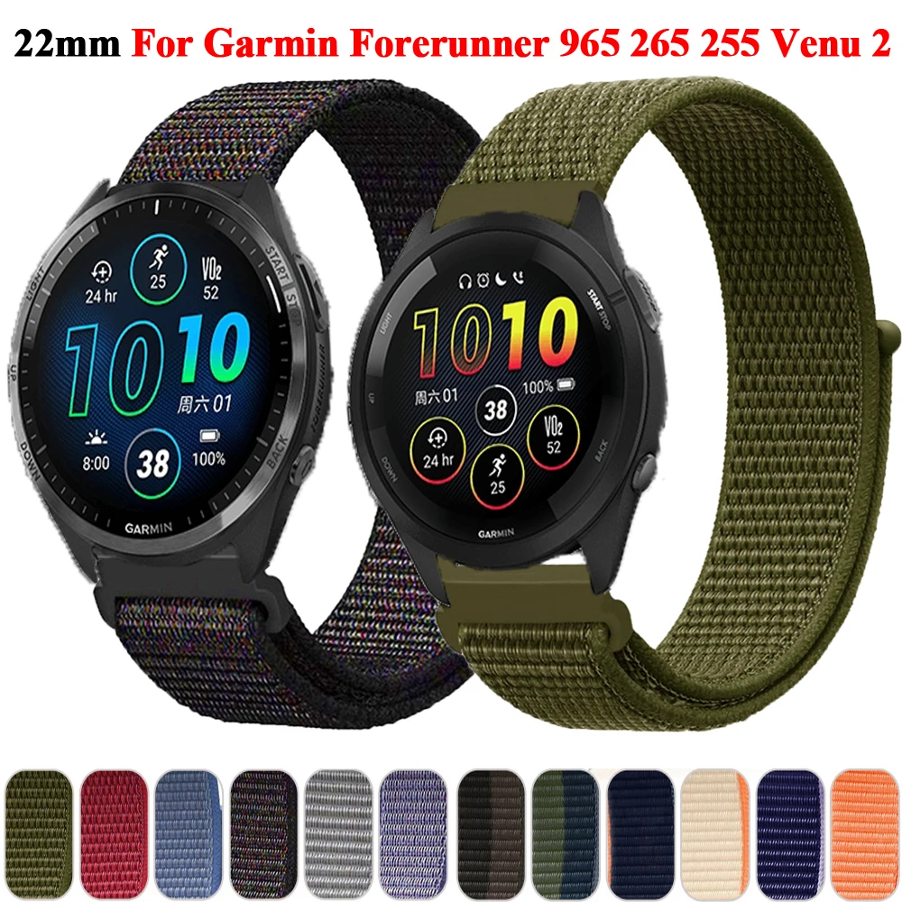 JSPSTA Нейлоновый ремешок для Garmin Forerunner 965 265 745 Music 22 мм ...