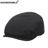showersmile black summer flat cap men cotton ivy caps vintage newsboy cabbie driver solid casual british adjustable khaki beret