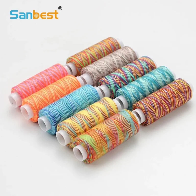

Sanbest 10Colors Section-Dyed Rainbow Sewing Thread For Needlework&Machine Hand Stitch 402 Polyester Thread Each Spool 300Yards