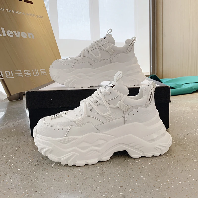 

XIXIYIPIN Fashion Summer Women Daddy Shoes Lace-up Solid Mesh Outdoor Walk Vulcanized Flats Shoes 5cm Platform Woman Sneakers