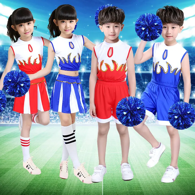 

Kids Girls Cosplay Cheerleader Costumes Cheerleading Uniforms Dancewear Crop Top + Skirt Flower Ball Set for Dancing Competition