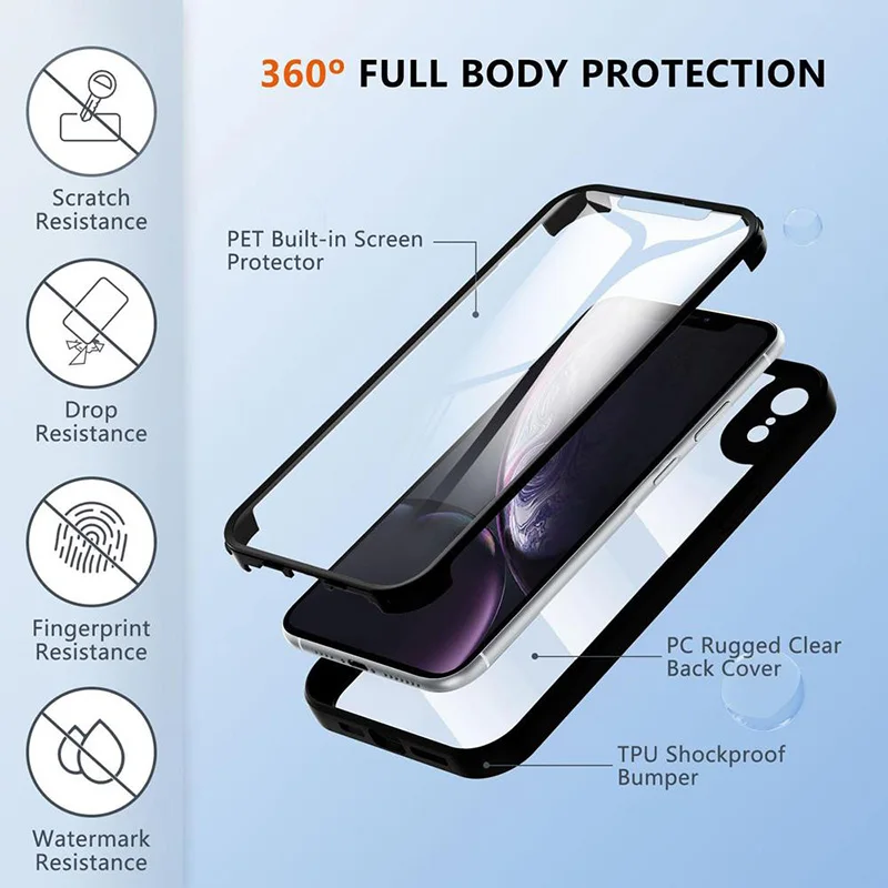 Чехол 360 градусов для iPhone 15 14 13 12 11 Pro Max Plus XS MAX XR прозрачный чехол на весь корпус