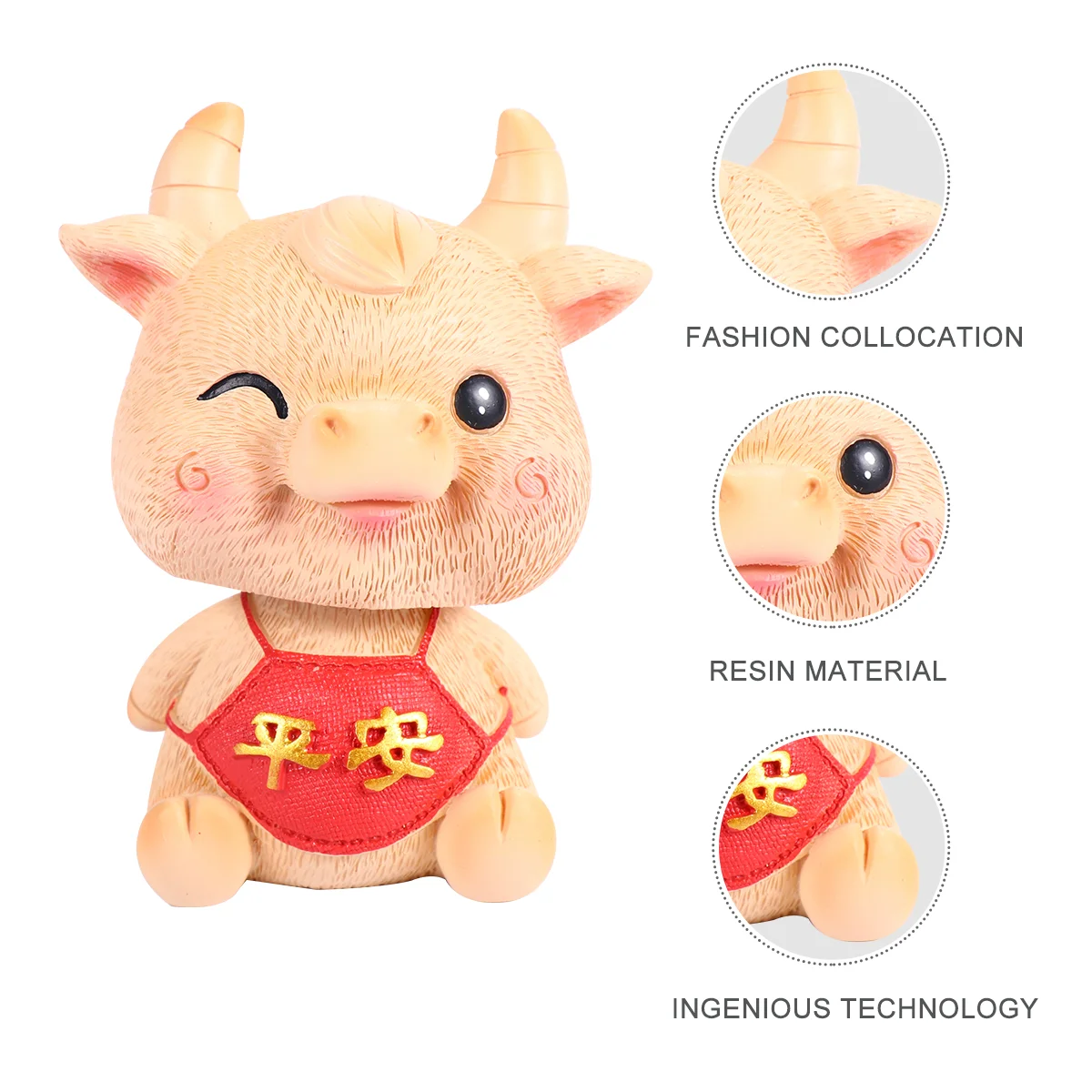 

1Pc Shaking Cattle Cow Miniture Resin Desktop Adornment Vehicle Dashboard Decor Landscape Ornament