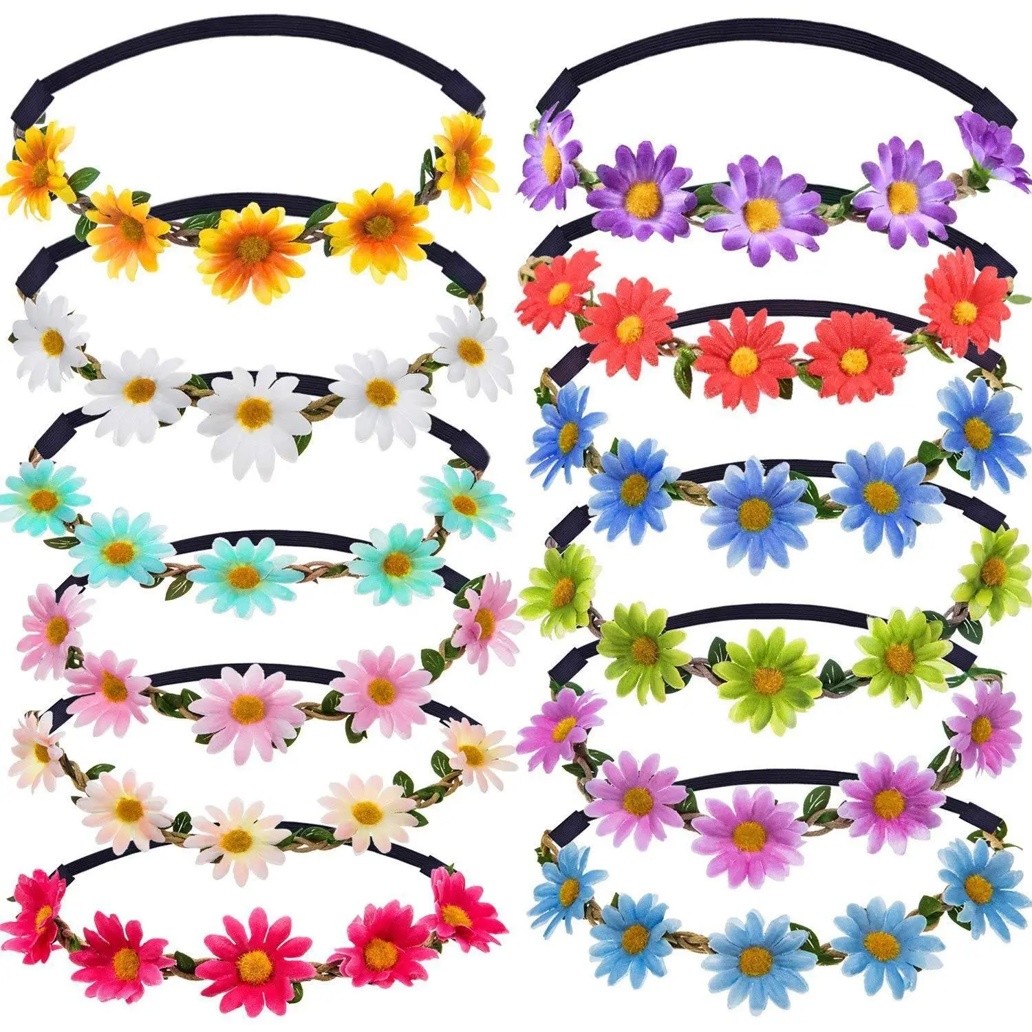 

20pcs Crown Hair Wreath Daisy Headbands for Women Girls Adjustable Floral Headpiece Prom Wedding Party Favors