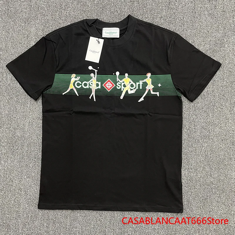 

Harajuku Casablanca Style Men Women Couples Cotton T Shirt High Quality Pink Round Neck Printed Sports T Shirt