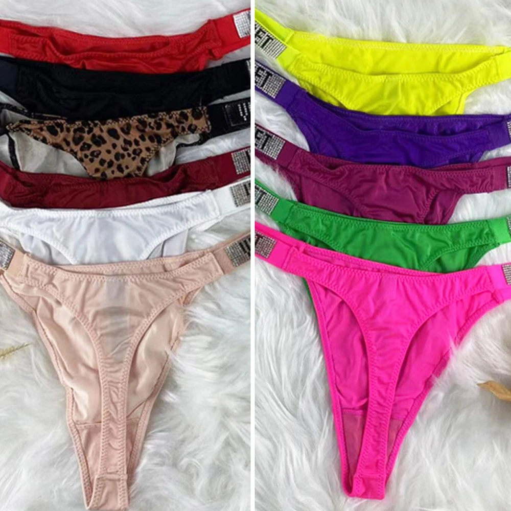 Wholesale Sexy Ladies Glossy Panties Thong High Quality Rhinestone Ladies Thong Women Bikini Red Panties Free Shipping