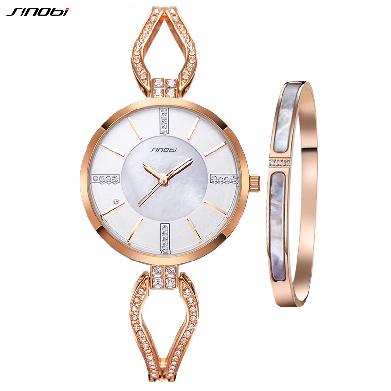 SINOBI Elegent Women Watches Fashion Original Design Woman's Quartz Wristwatches Golden Bracelet Set Series Luxury Female Clock