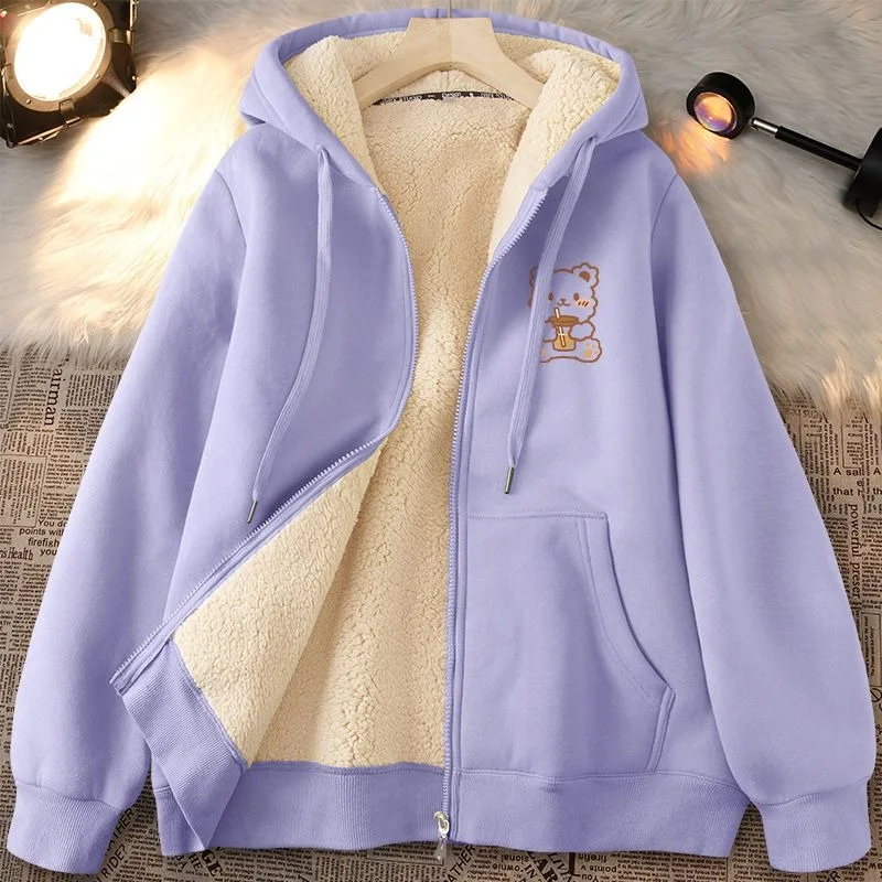 Женский кардиган с капюшоном теплый свободный жакет из овечьей шерсти. Новинка