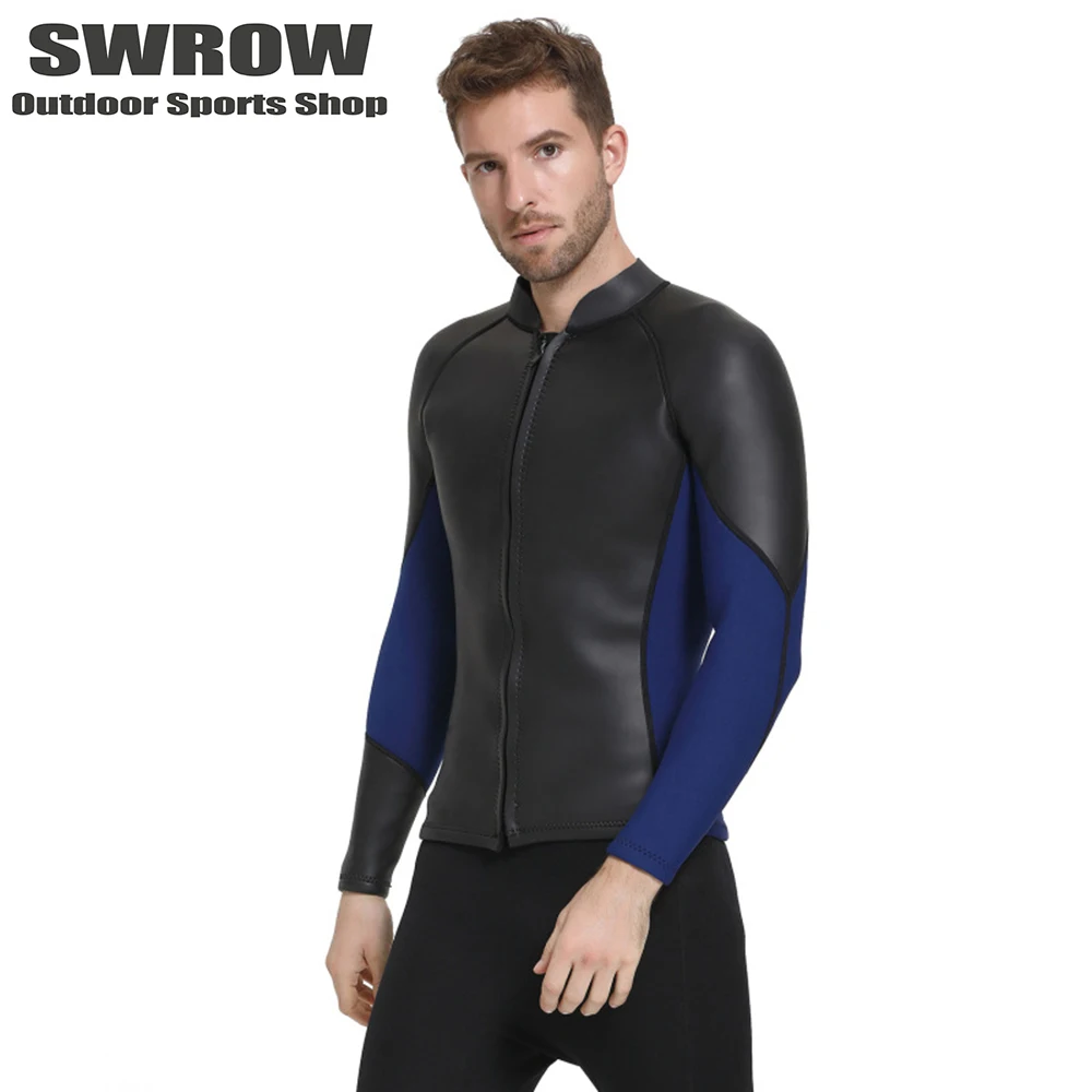 

New 3MM Neoprene Diving Suit Men's Split Long Sleeve Warm Surfing Jacket Swimming Water Sports Front Zipper Sailing Diving Top
