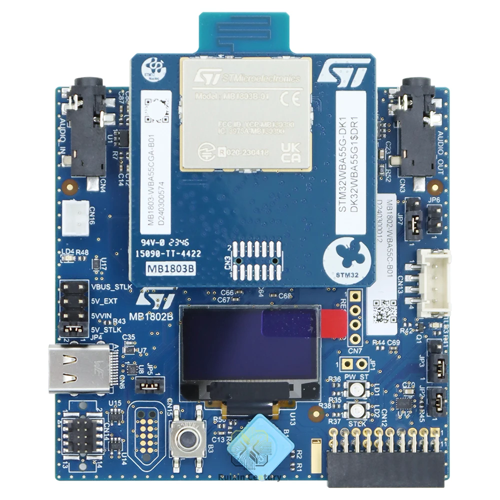 Фото Комплект для разработки аудиоустройств FOR ST STM32WBA55G-DK1 STM32WBA55CGU6: плата беспроводного микроконтроллера ARM Cortex-M33 с поддержкой нескольких протоколов, 2,4 ГГц, низкое энергопотребление, 32-бит №1