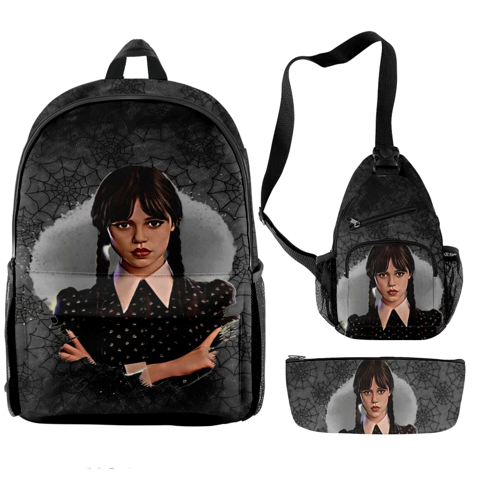 

3D Printed Wednesday Addams 3Pcs/Set Backpack Children Boys Girls Oxford Waterproof School Backpack Teenager Students BookBag