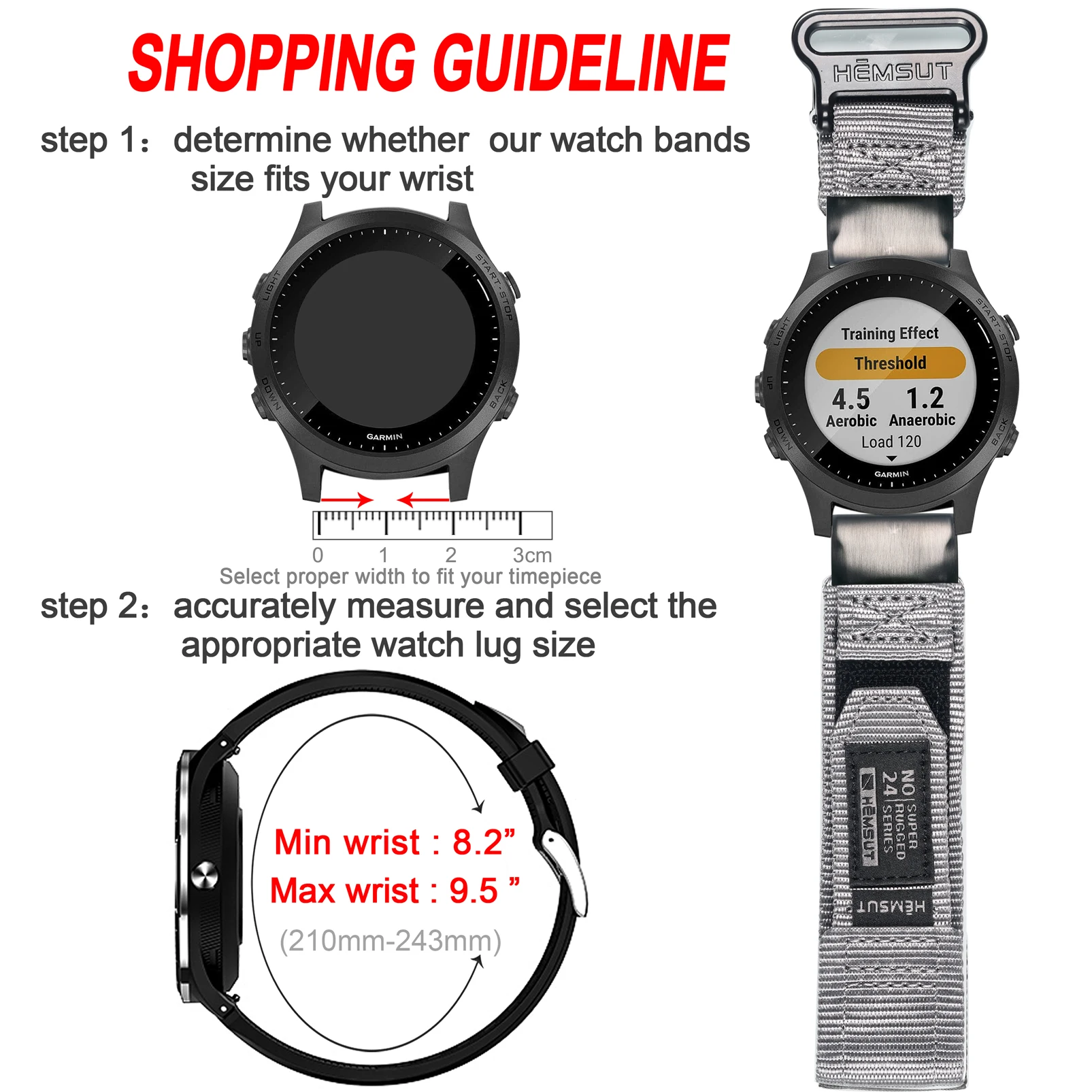 Серый ремешок для часов Garmin сверхпрочный длинный нейлоновый спортивный тканый