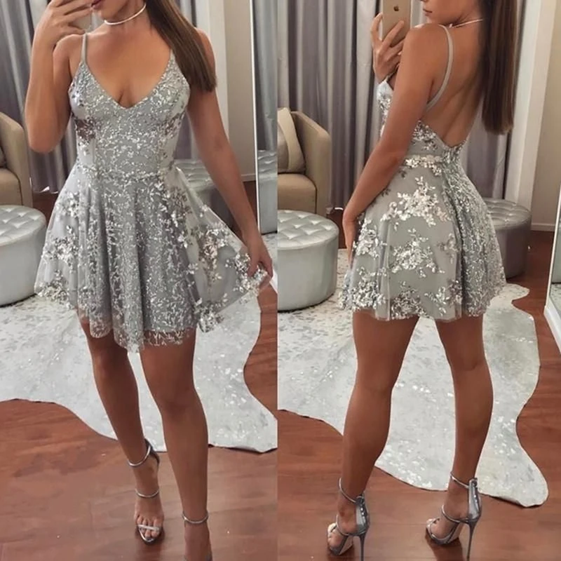 

Women Summer Short Spaghetti Strap Formal Dress High Waist Night Party Beach Dresses Sundress