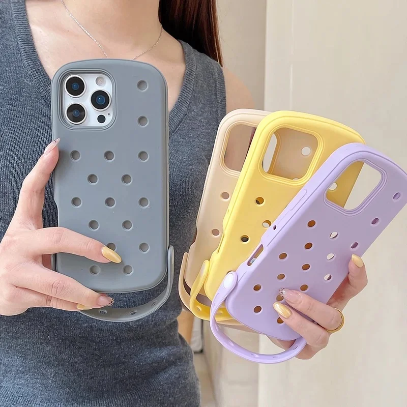 Фото Для iPhone 17 16 15 14 13 Pro Max Air Case: силиконовый чехол с отверстиями для шармов, охлаждающий, с ремешком на запястье, противоударный, с задней крышкой из поликарбоната №1