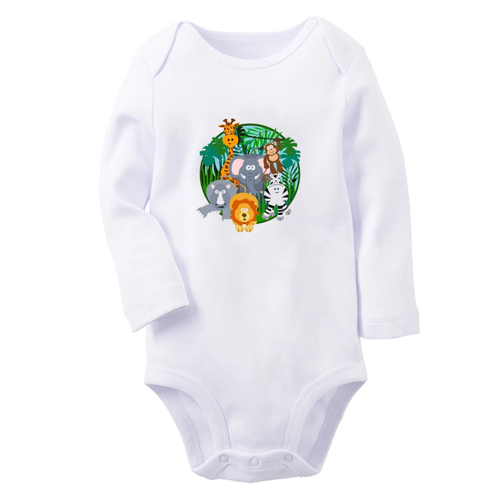 iDzn New Animal Jungle Printed Graphic Cute Baby Rompers Boys Girls Long Sleeves Bodysuit 0-12M Infant Jumpsuit Kids Clothes