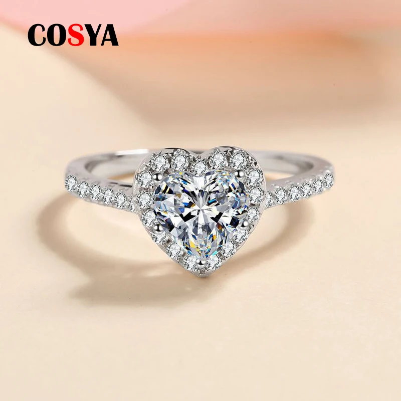 

COSYA 925 Sterling Silver 1CT D VVS1 Diamond with GRA Heart Moissanite Ring for Women Sparkling Wedding Party Fine Jewelry Gifts