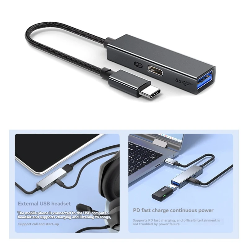 USB 3.2 Type-C HUB 5 Гбит/с 60 Вт PD адаптер OTG для зарядки Высокоскоростной преобразователь