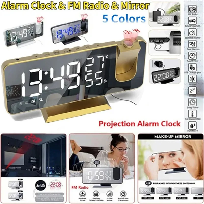 Upgraded Projection Alarm Clock for Bedroom,Projector Ceilin