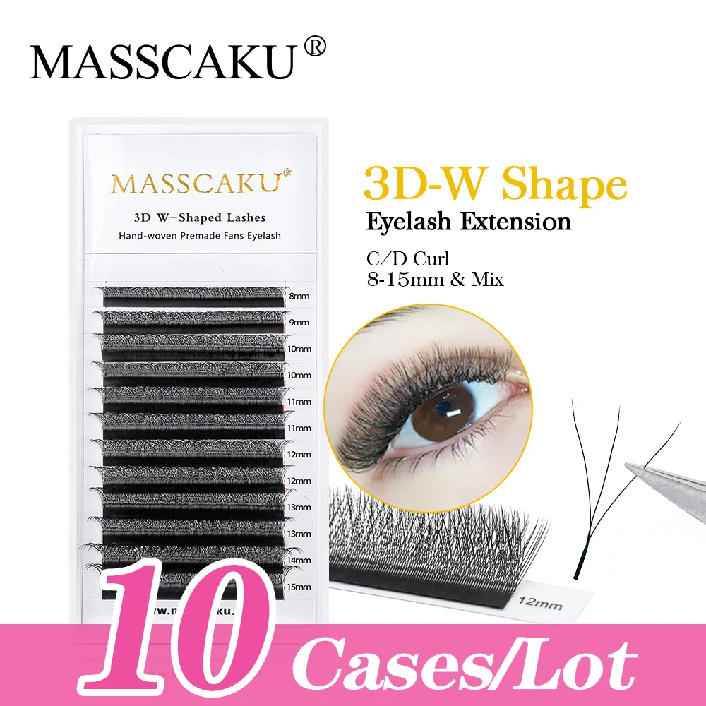 

MASSCAKU W Style Premade Volume Individual Eyelashes 10Pcs 3D W-shape Faux Mink False Eyelash Extensions 4D/5D Private Label