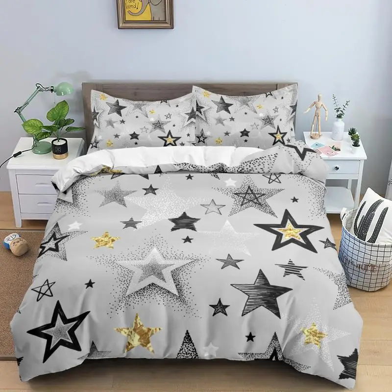 

Star Duvet Cover Set Colorful Stars Pattern Print Twin Bedding Set Double Queen King Size Microfiber Quilt Cover for Kids Teens