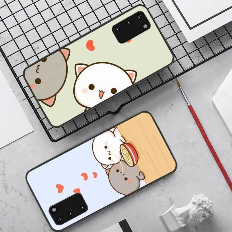 

Fun Cartoon Peach Mochi Cat Phone Case for Samsung S10 21 20 9 8 plus lite S20 UlTRA 7edge