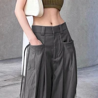 attractive dance pants button zip fly sweat absorbing simple solid color wide leg casual pants women trousers long pants