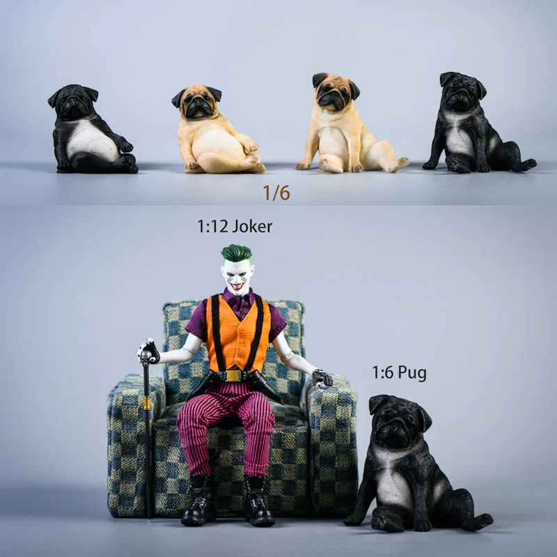 

JXK038 1/6 Scale Soldier Scene Accessoreies Lazy Funny Pug 2.0 Dog with Sofa Gold Chain Model for 12in Action Figure Toys