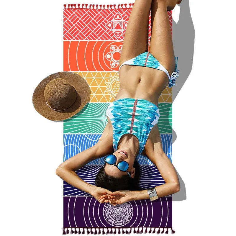 

Rainbow Boho Beach Mat Mandala Blanket Striped Wall Hanging Tapestry Scarf Yoga Mat Home Bohemian Tapestries