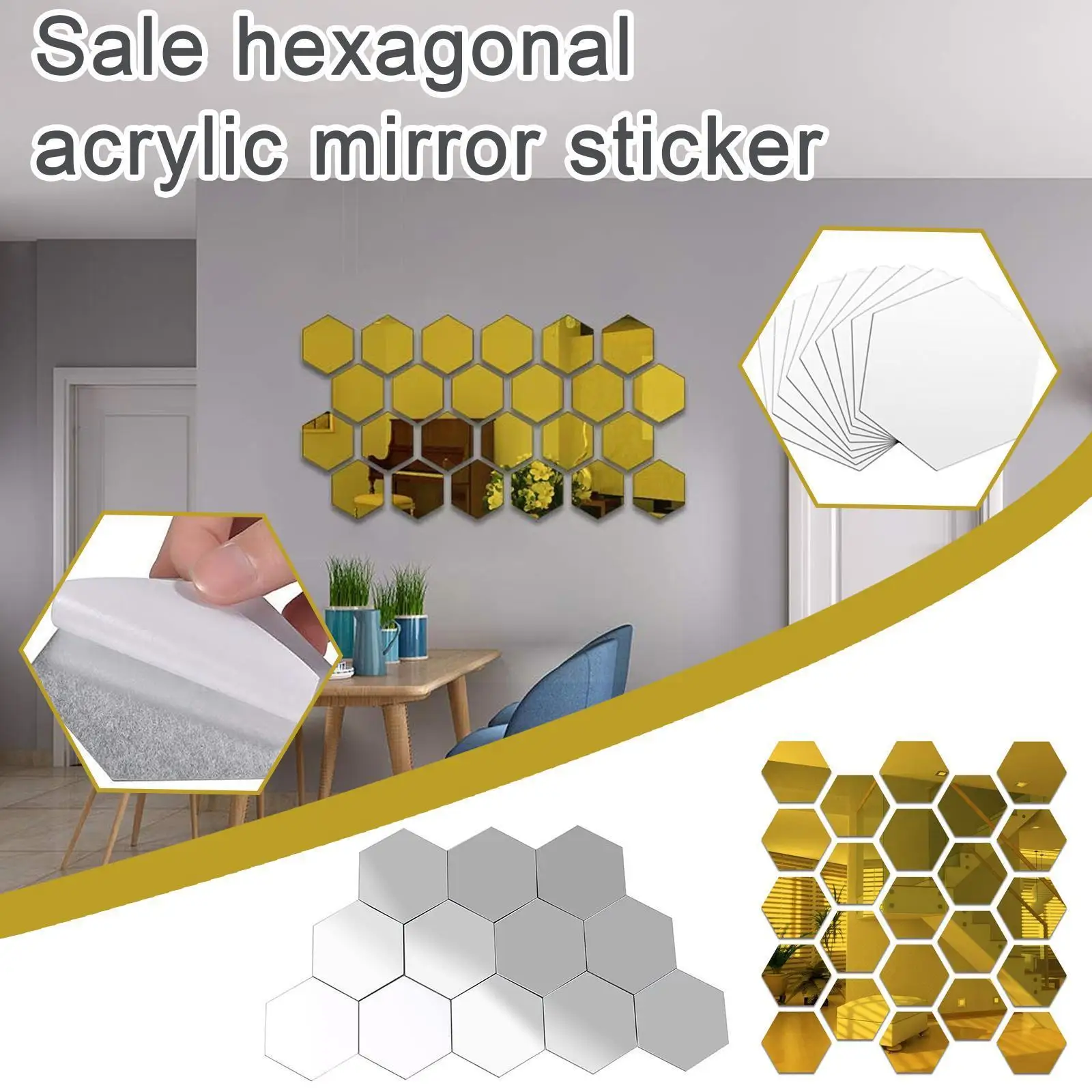 

Acrylic Mirror Wall Sticker 8*7*4cm 12 Pcs Hexagonal Antique Adhesive Sticker Self-adhesive Mirror Mirror Wall Acrylic Mirr C8N8