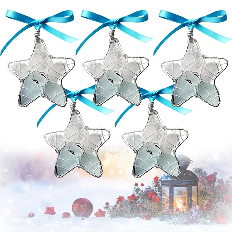 

5PCS Sea Glass Star Gift Ocean Christmas Tree Decoration Art Decoration Ready To Hang,Christmas Tree Decoration