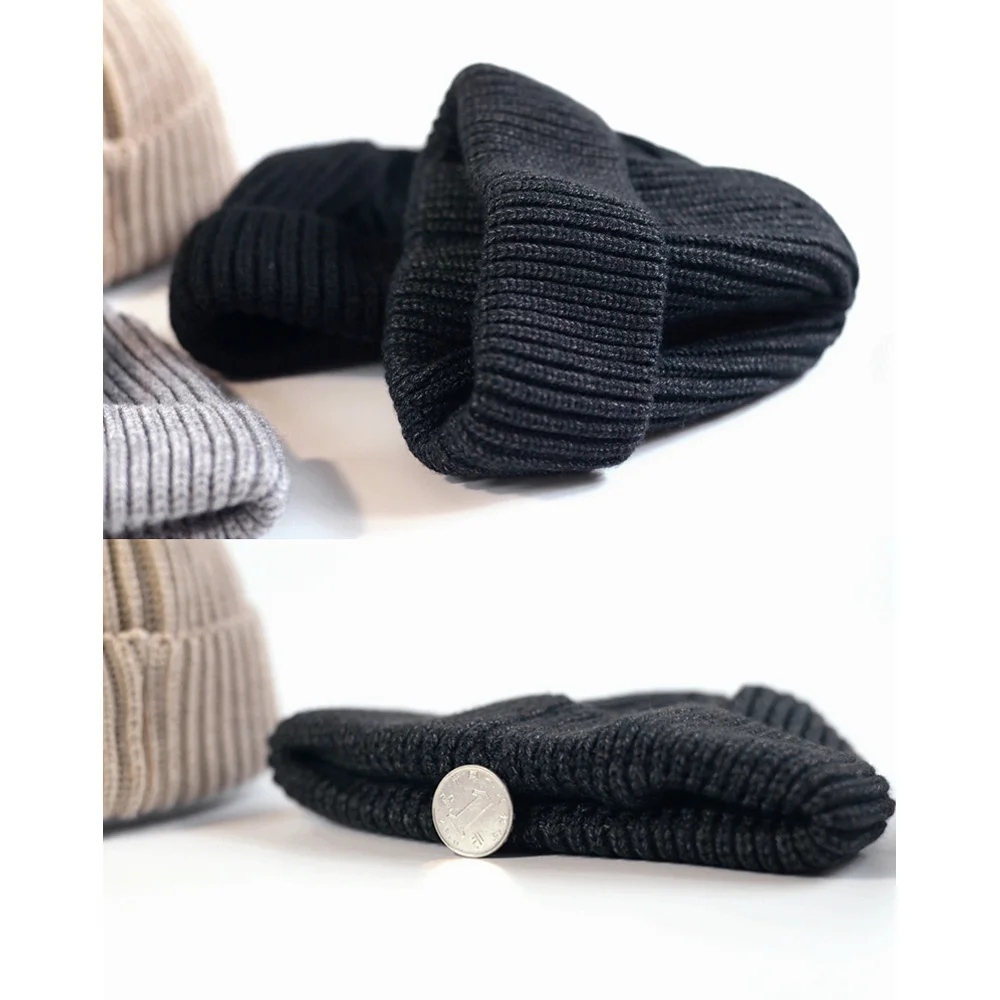 

Новая модная мужская вязаная шапка, зимняя шапка, шапка для мальчиков, Матросская шапка, манжеты, ретро, темно-синяя короткая шапка, однотонн...