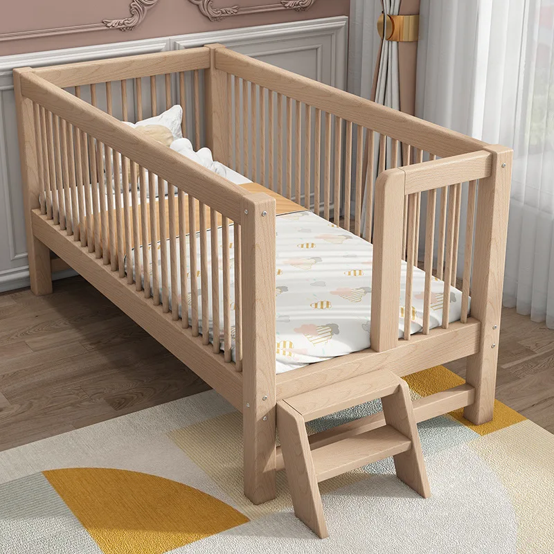 

bed splicing big bed heightening single girl with guardrail widening bedside solid wood cot