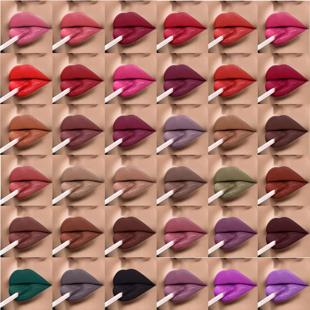 Pudaier 36 Colors/Lot Waterproof Semi Matte Nude Lipstick Lip Kit Tint Dark Red Black Long Lasting Lip Gloss Makeup Lipgloss Set