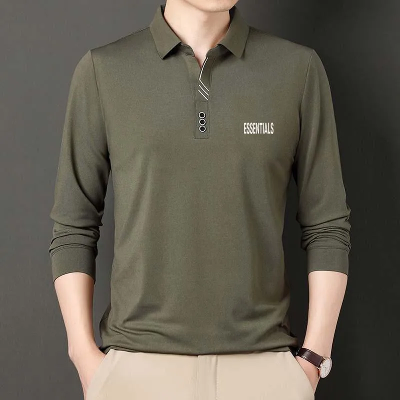 

2023 New Solid Long Sleeve Polo Shirt Fashion Spring and Autumn Men's Casual Business Loose Top T-shirt