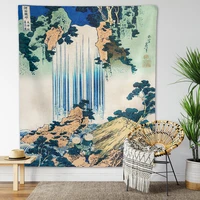 vintage waterfall tapestry hokusai wall hanging retro japanese landscape print oriental nature wanderlust mountain bohemian deco