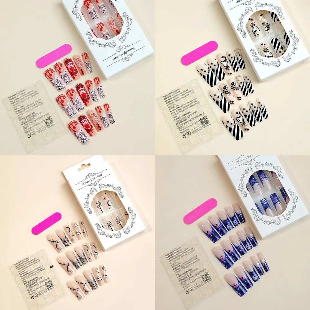 

Ghost Skull Pattern Halloween False Nails Wearable Removable Long Fake Nails Environmentally Friendly Convenient
