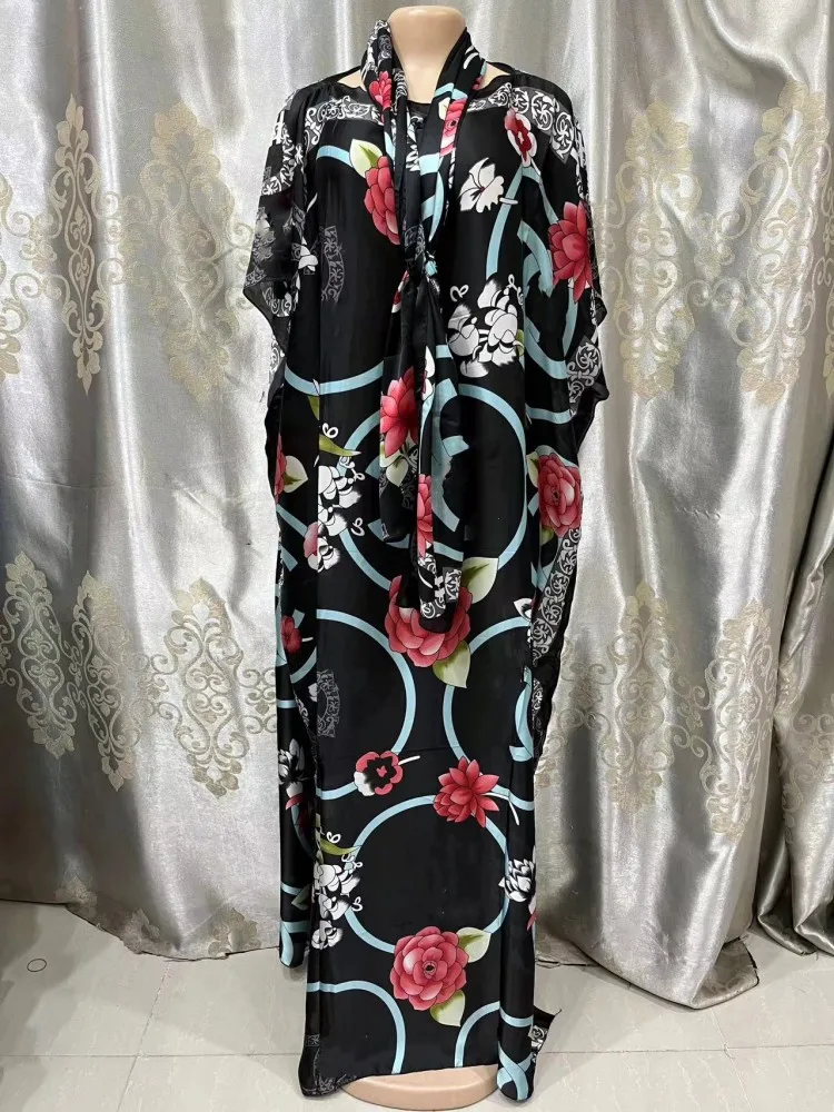 Purple blue African Dresses for Women Summer African Women Half Sleeve V-neck Polyester Long Dress African Print Dresses