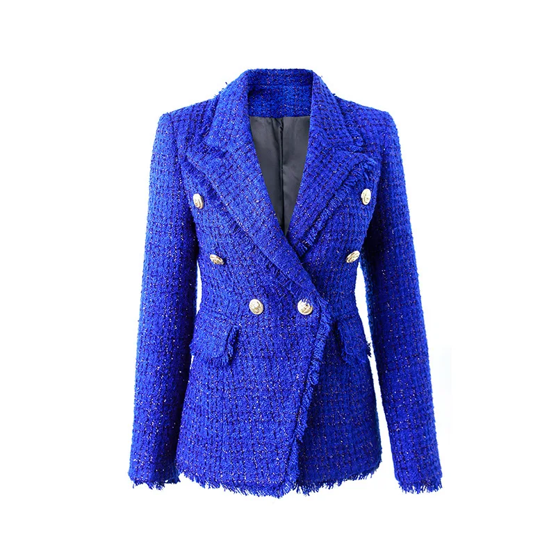 Dolydrone Women's Tweed jJacket, Bright Royal Blue Jacket, Luxury Casual Suit, Slim Fitting Formal Dress, New Coat in 2022