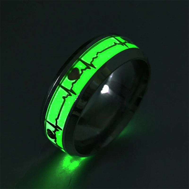 Fashion Stainless Steel Luminous Finger Ring for Women Men Glowing In Dark Heart Couple Wedding Bands Jewelry Gift Accessories