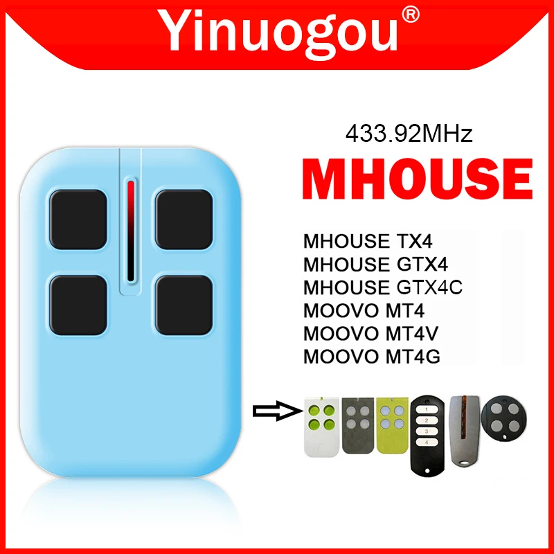 

Compatible With MHOUSE GTX4 TX4 GTX4C MOOVO MT4V MT4 MT4G Garage Door Remote Control 433.92MHz Rolling Code Transmitter Opener