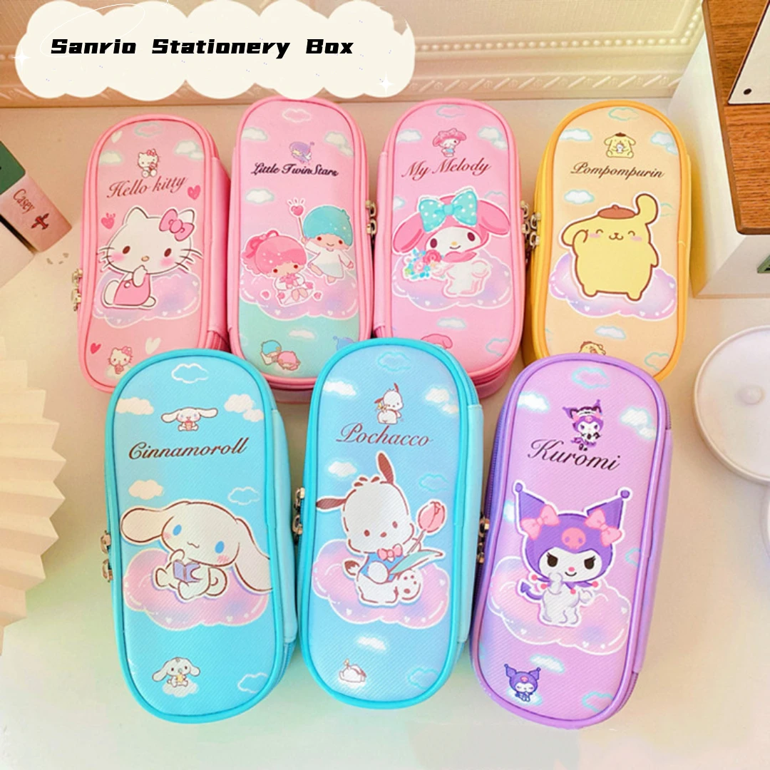 

Kawaii Sanrio Pencil Case Hello Kitty Student Zipper Storage Bag Double Zipper Head Makeup Bag Student Stationery Pencil Bag