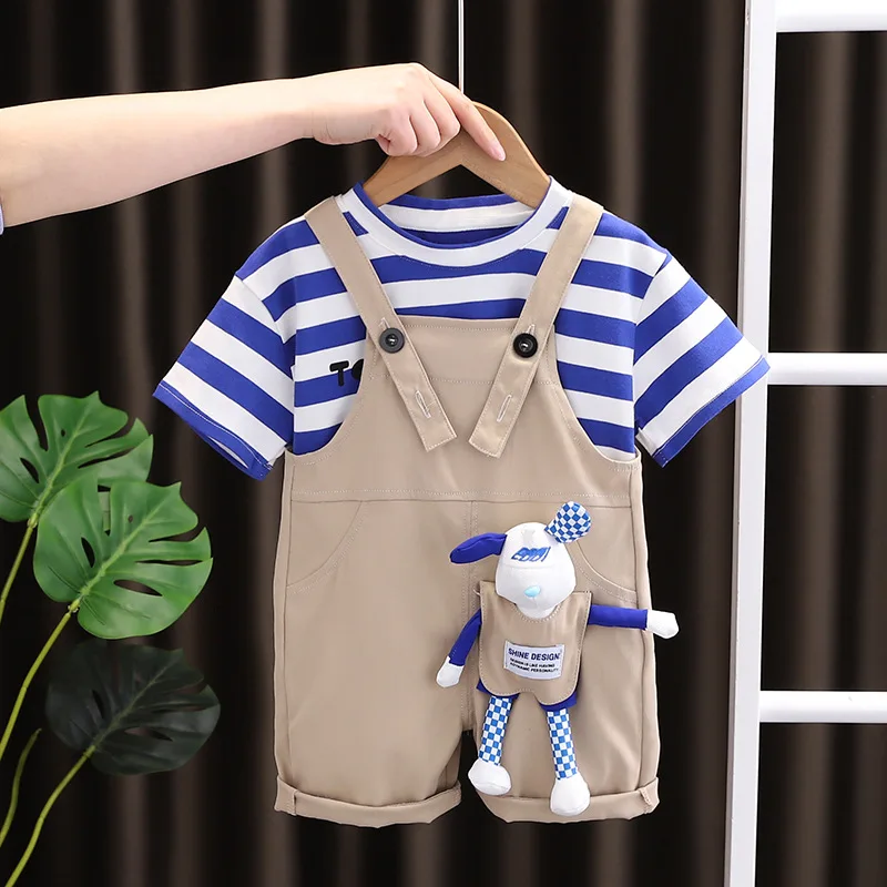 

Sets for children Infant top and bottom set Bear striped round neck short sleeve five pants 2PCS
