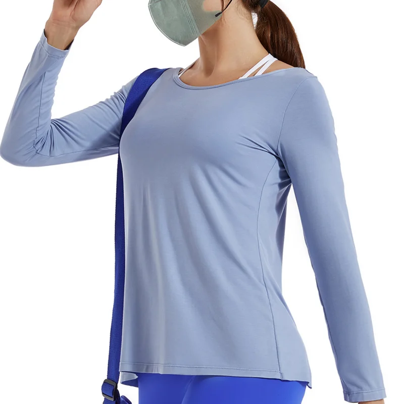 Long Sleeve Yoga Clothes Women's Loose Breathable Sports T-Shirt Sexy Backless Sports Gym Top Female Aerobics Pilates Activewear